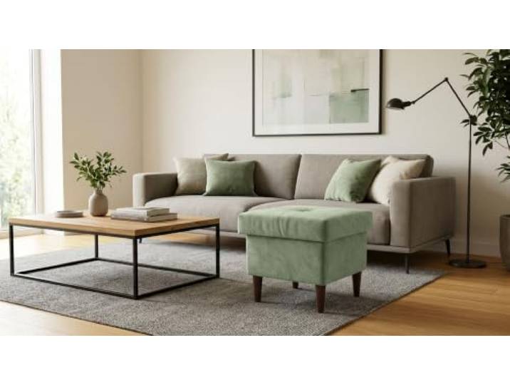 Family Meble Polsterhocker Ari Design – Fußhocker mit Stoff-Bezug und Stauraum – Mintgrün · Aura 12