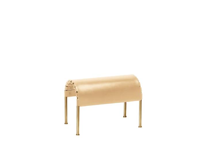 Källemo Pouf Bruno Cuir pleine fleur naturel-piètement laiton