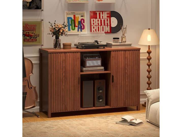 Meuble pour disques vinyles - BROTTAR - Range CD 47 2  - 16 compart. - Portes anti-poussière - Bois FSC 120x40x79 cm