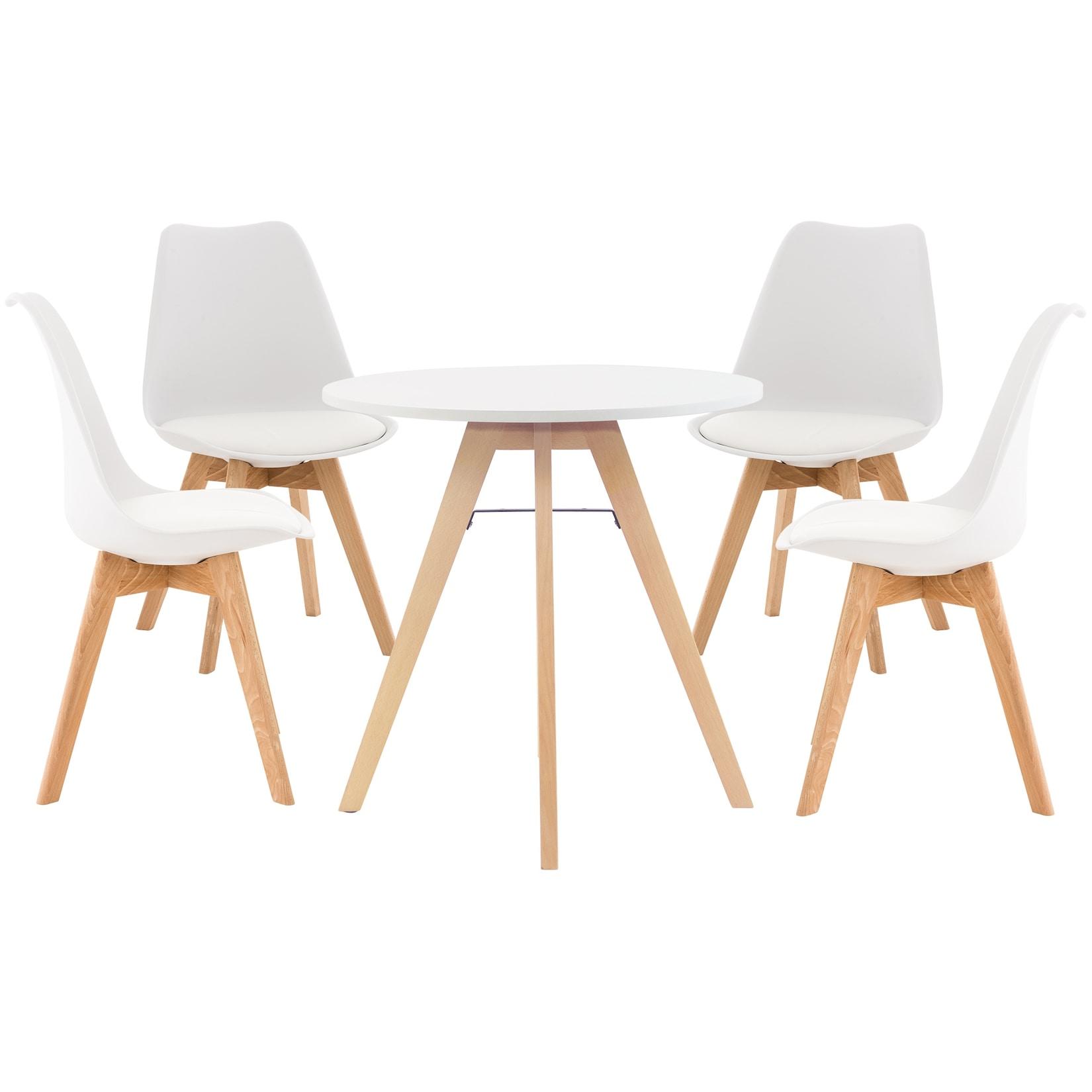 CLP Sitzgruppe Livik I Set aus 4x Stuhl Linares und 1x Tisch Viktor I runde Tischplatte Ø 75 cm I Moderne Essgruppe