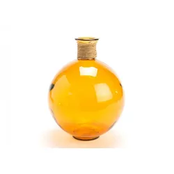 Vase Artemis Rafia 25cm ockerfarben - Orange Rund Amadeus Glas 20x20 cm