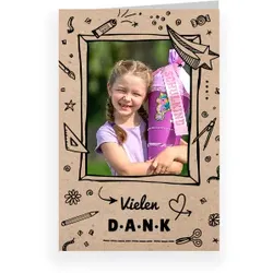 Dankeskarte Einschulung: Kritzel Kratzel mit Fotos in Kraft Look