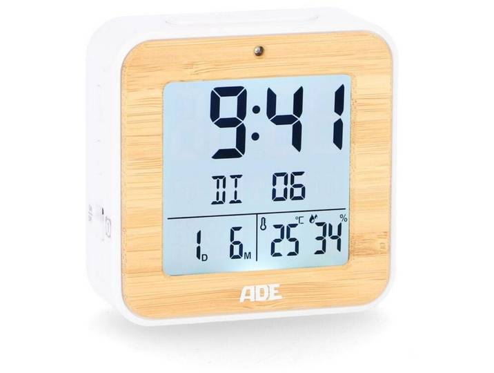 Wecker ADE Weiss, Nature Bambus/ABS B 4.4 cm