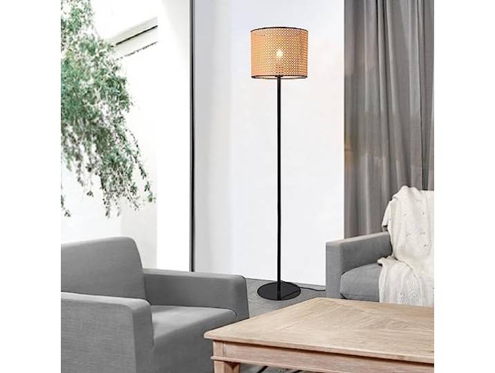 lux.pro Lampadaire Design pour Salon Chambre Bureau Lampe sur Pied Stylé Luminaire Intemporel Métal Plastique 154 x 30 cm Noir Beige