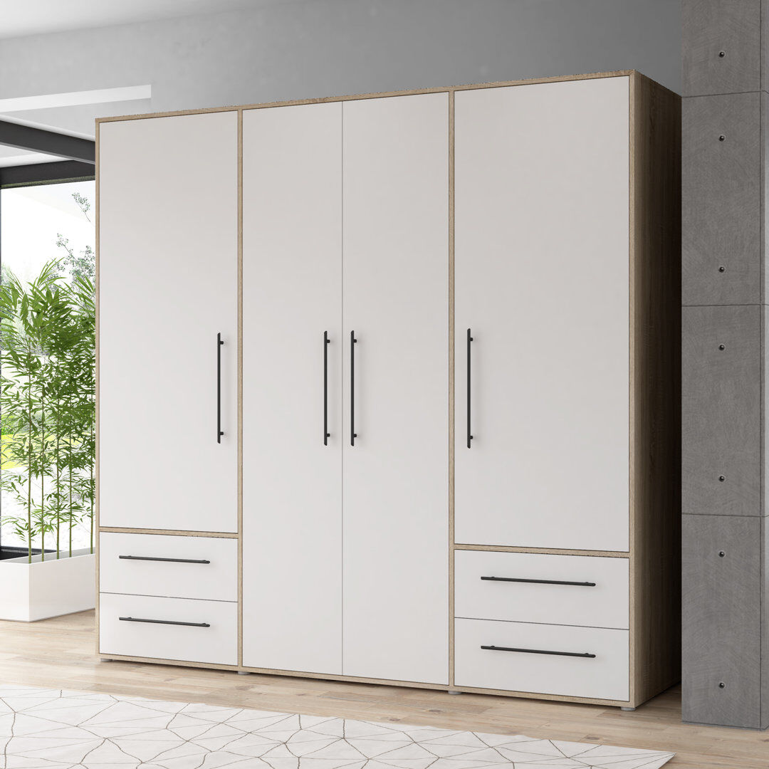 17 Stories Minija 4 Door Wardrobe Sonoma Oak/White 200.1cm H X 205.9cm W X 58.8cm D