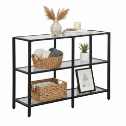 Relaxdays Konsolentisch mit 3 Glasablagen Schwarz,Transparent