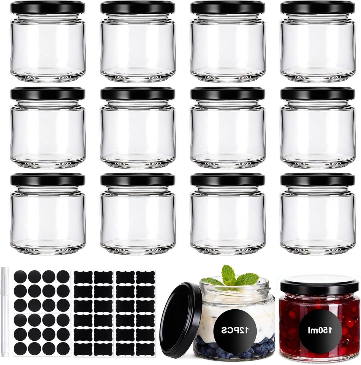 Kleine jam potjes met deksel voor zelfgemaakte jam en conserveeroplossingen