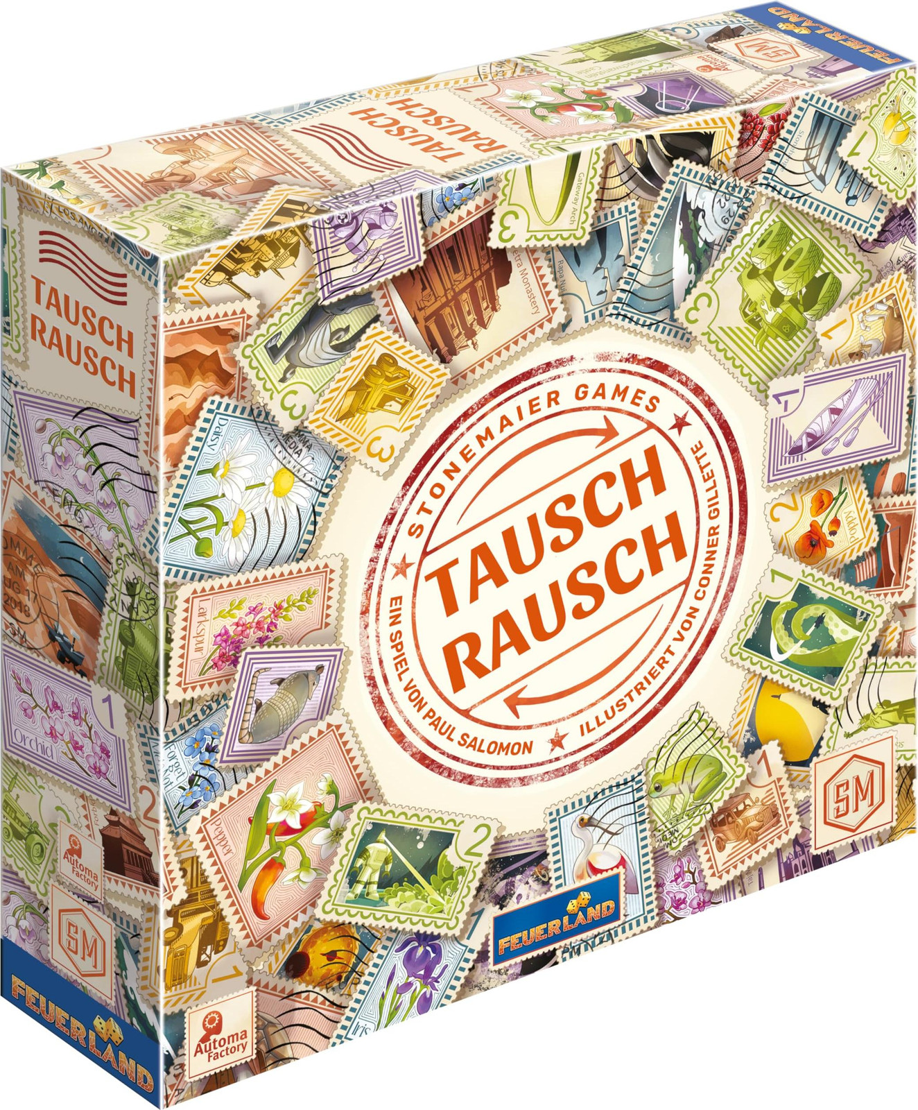 Tauschrausch: Het gezelschapsspel voor het ruilen en verzamelen van postzegels van Feuerland Spiele