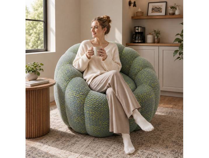 VUZINIC Sofa Überdimensionales Kürbis‑Kissensofa aus Strickstoff, hochdichte Schaumpolsterung, flauschig, ohne Montage 1 Teile, für Wohn‑ & Schlafzimmer Grau-gelb