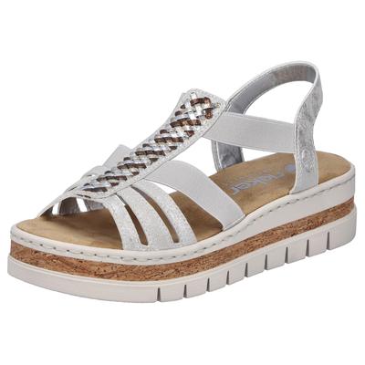 Keilsandalette RIEKER, Damen, Gr. 38, silberfarben, Lederimitat, metallic, Schuhe, Keilsandalette, Plateausandale, Sommerschuh in Metallic-Optik