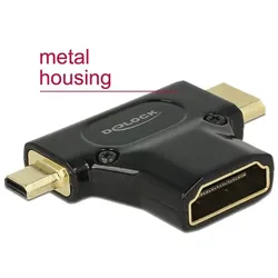 Delock Adapter High Speed HDMI mit Ethernet - HDMI-A Buchse > Mini-C Stecker + Micro-D Stecker schwarz