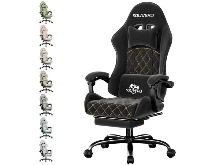 Chaise de jeu massante, chaise de bureau pour ordinateur avec tissu confortable, chaise de jeu réglable en hauteur avec rotation à 360° ° Siège pivotant et appui-tête