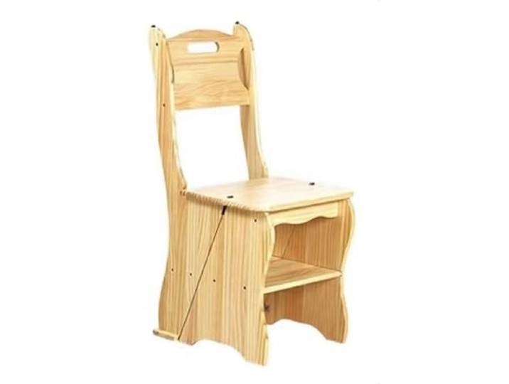 Luercher 4-stufiger Treppenhocker aus Massivholz, zusammenklappbar Leiterstuhl, verdicktes Mehrzweck-Aufbewahrungsregal for die Küche zu Hause(Light wood)