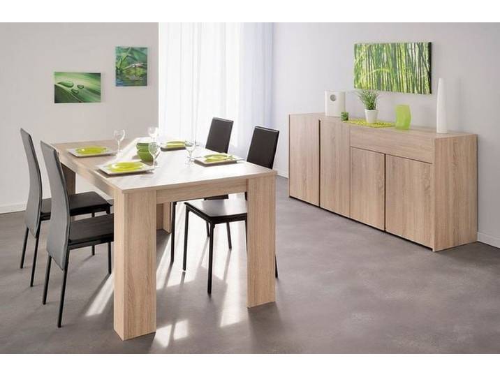 JVmoebel Essgruppe Esszimmergarnitur Esstisch 4 Stühle Kommode Moderner Stil Beige, (6-tlg)