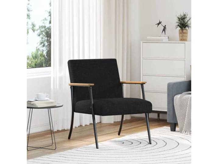 Sessel Schwarz Stoff mit Stahlrahmen, Moderner Polstersessel für Wohnzimmer Samtweiche Haptik, stabile Stahlkonstruktion, ergonomische Form, vielseitig einsetzbar, pflegeleicht