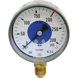Manometer f. Sauerstoff D63, 0-40bar Anschluss R1/4" verchr. Gehäuse Stahlblech schwarz mit Aufschrift
