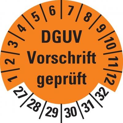 Dreifke® Prüfplakette DGUV Vorschrift geprüft,27-32,orange,Dokufolie,Ø 30mm,18 St/Bogen