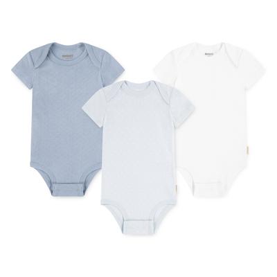 Body HUGGIES BABYWEAR "HUGB 3PK BODYSUIT", Kinder, Gr. 5 (12M/80), N-Gr, blau (ashley blau), Jersey, Obermaterial: 100% Baumwolle, Basic, Rundhals, Bodys Body, aus Baumwolle