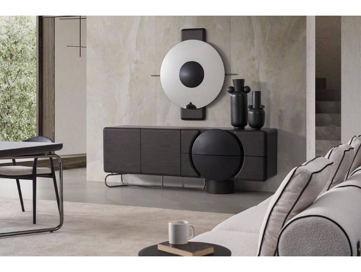 JVmoebel Sideboard Moderne schwarze Kommode mit Spiegel aus Holz von JVMoebel, Made in Europa
