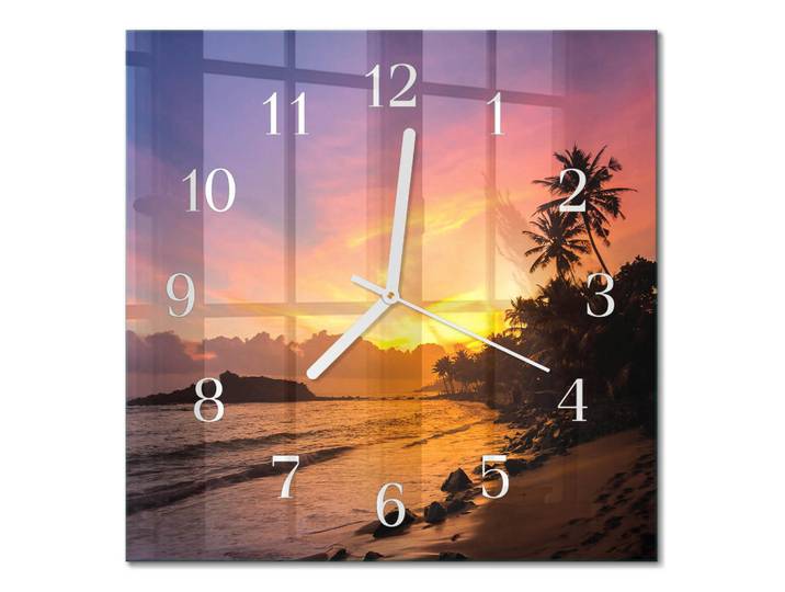 Tulup Wanduhr 30x30 cm - Sonnenuntergang, Mehrfarbig, Glas, Quadratisch, 30x30x0.4 cm, Dekoration, Uhren, Wanduhren