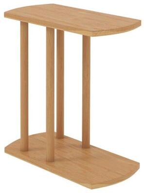 Costway Narrow 2-Tier C-shaped Teak Wood Side Table with Thickened Top and Sturdy Base