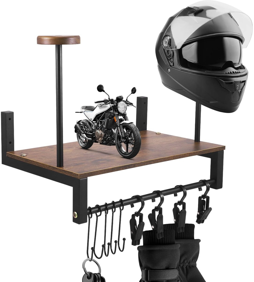 Unyqoos Wandhouder voor motorhelmen met haken en clips