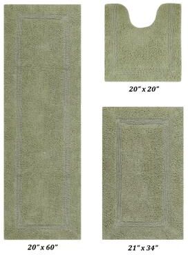 "Lux Collectionis Bath Mat Rug 3 Piece Set (20"" x 20""   21"" x 34""   20"" x 60"") by Better Trends in Sage"