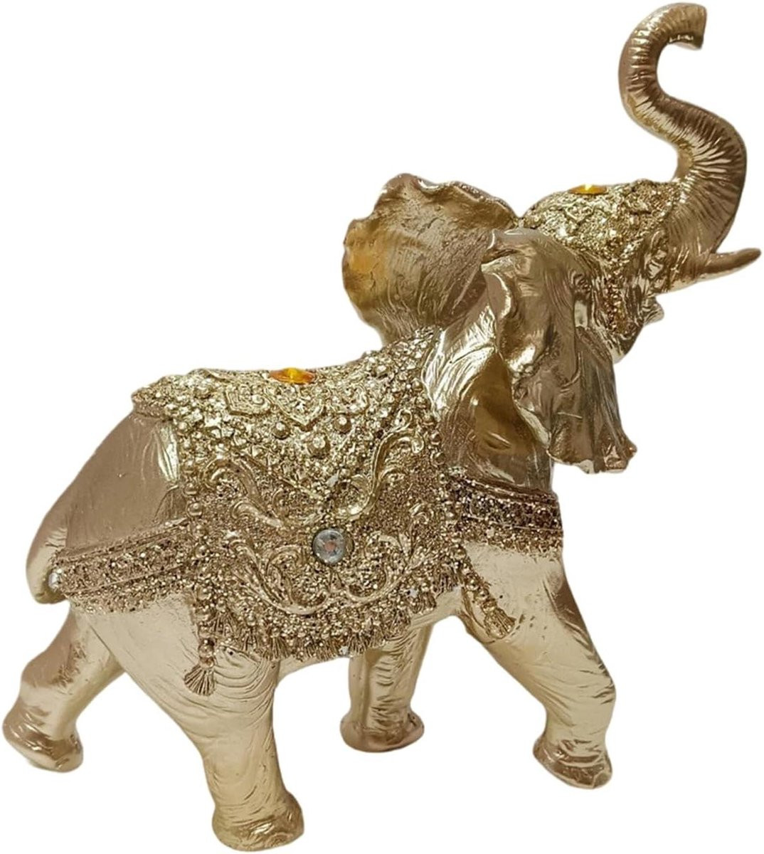 Moderne Olifant Decoratie Hars Beeldje Goud Zwart Hoogte: 20.5 cm