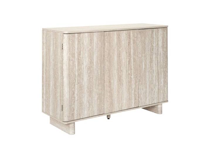 Buffet - HOME DECO FACTORY - Pietra - 3 Portes - Effet Pierre - Blanc et Beige