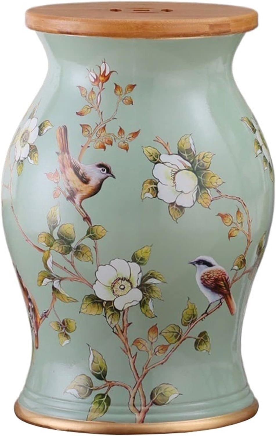 Keramische tuinkruk met handgeschilderde bloemen en vogels, geglazuurd, kleur A