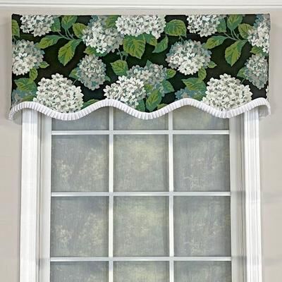 R L Fisher Inc Bluebell Floral Scalloped Valance 50 x 17, 50 x 17, Black