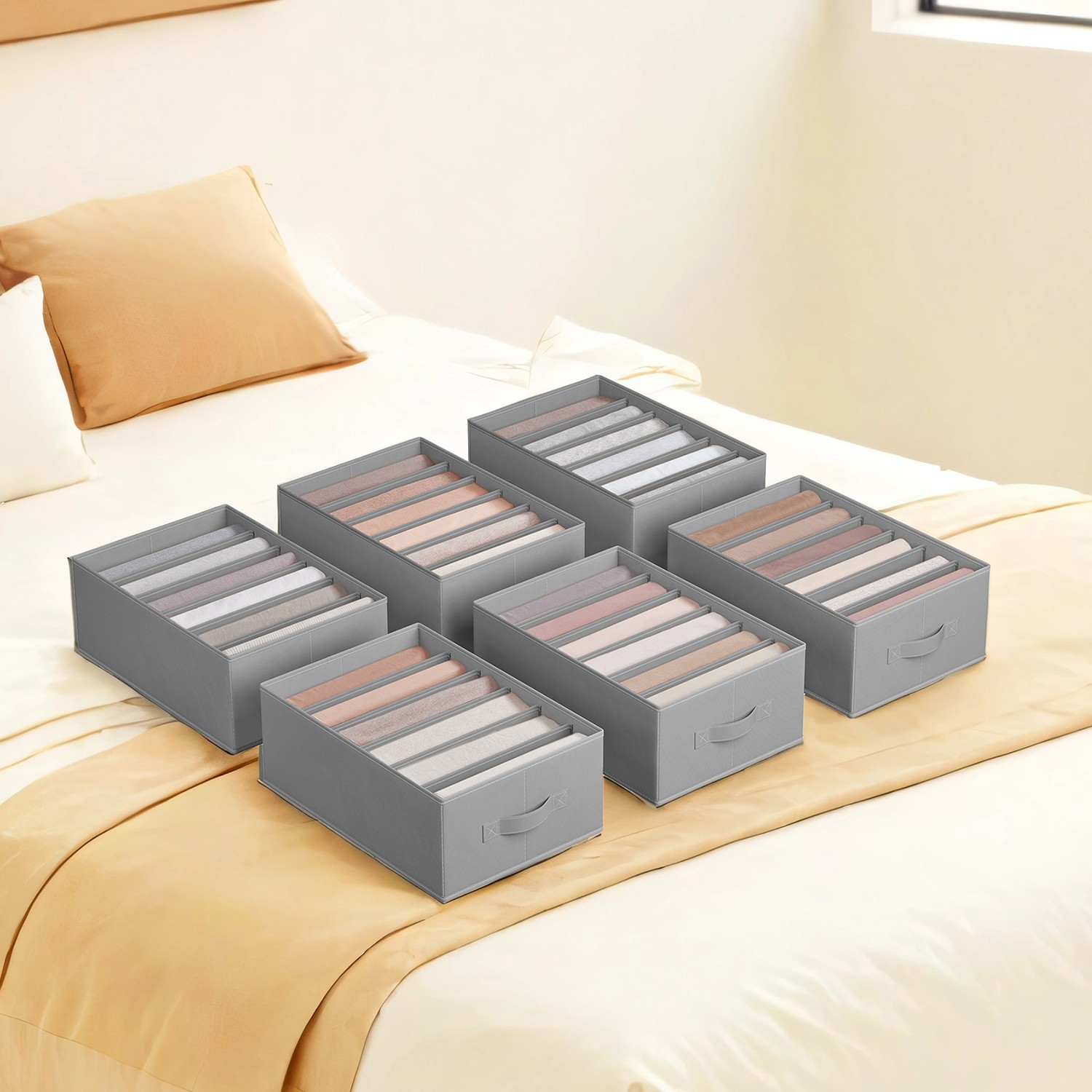 SONGMICS Kleiderschrank-Organizer, 6 er-Set, faltbare Schubladen-Organizer mit 6 Fächern RUSB35009G03
