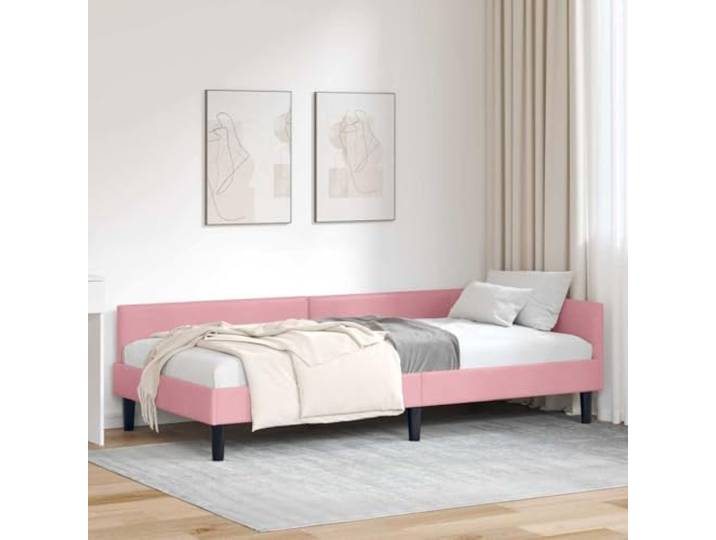 YUOTYRKTEJRSG Samt Eckbettgestell L Form Tagesbett Sofa 100x200 cm Rosa Eckbettgestell Rosa 100x200 cm Samt und Sperrholz L-Form Tagesbett Sofa mit Lattenrost Platzsparend Schlafzimmer Möbel