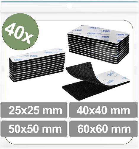 Quadrios 25CA666 Klettpunkte zum Aufkleben Haft- und Flauschteil (L x B) 60mm x 60mm Schwarz 40St.