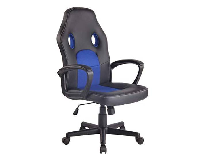CLP Gaming Bürostuhl Elbing I Höhenverstellbarer Schreibtischstuhl Farbe schwarz/blau