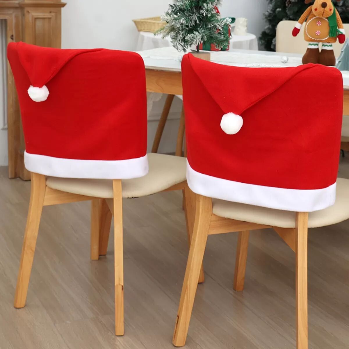 INF Housse de Chaise de Noël en Polaire Rouge - Décoration Festive pour Dîner et Fête