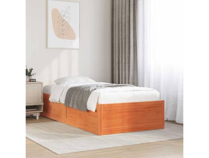 YNGBHFNOP Massives Kiefernholz Bettgestell Modernes Design 90x200 Braun Massivholzbett ohne Matratze Wachsbraun 90x200 Kiefernholz Bettgestell mit Lattenrost stabil