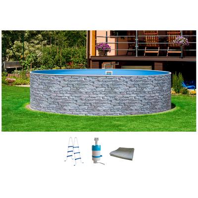 Rundpool MY POOL BWT "STONE 1", grau, H:90cm Ø:360cm, Schwimmbecken, Rundpool, Steindekor, in verschiedenen Größen