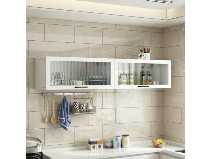 Küchenschrank Mit Hochklappbaren Türen, Speisekammer-Organizer Aus Holz For Den Heimgebrauch In Der Küche(White+white,120*25*30cm)