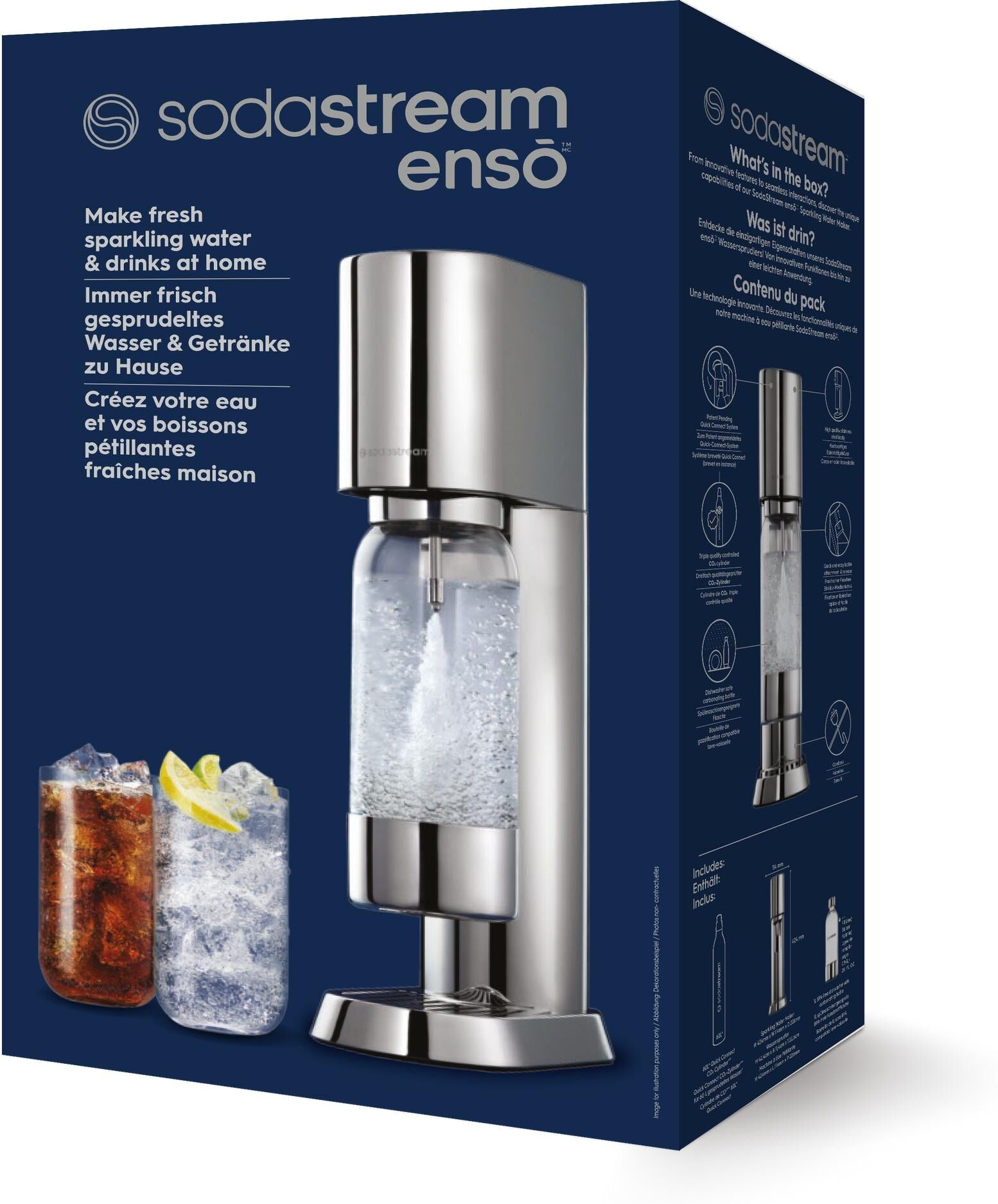 SODASTREAM Wassersprudler "Enso mit Quickconnect und Flasche", silber (silberfarben), B:16,1cm H:45cm T:27,2cm, Wassersprudler, Wassersprudler silberfarben Einheitsgröße