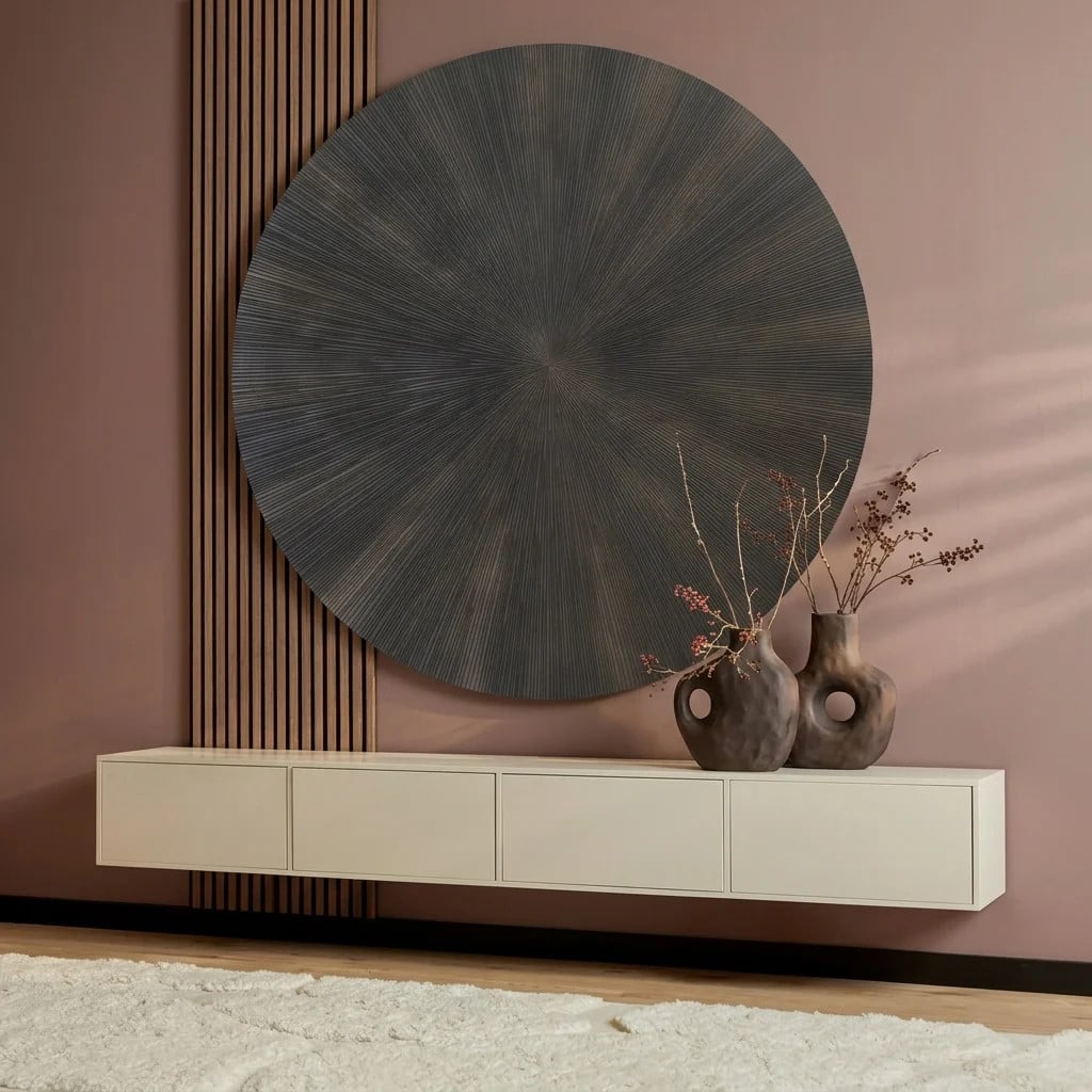 PTMD Wandpaneel Zapp rond zwart goud geribbeld metaal abstract modern