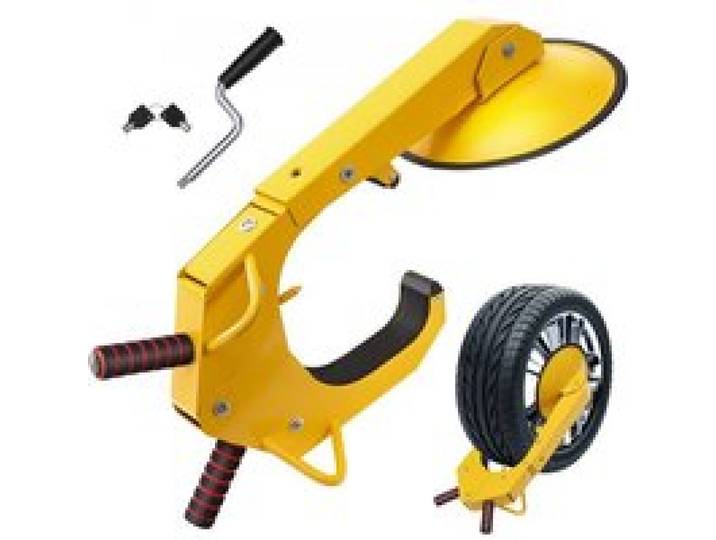 VEVOR Antivol Voiture Universel Sabot de Roue Antivol 16-38 cm Bloque-Roue en Acier Q235 Robuste Grande Ventouse de 30 cm 2 Clés Dispositif de Blocage de Roue pour Véhicules Caravanes Camions Moto SUV