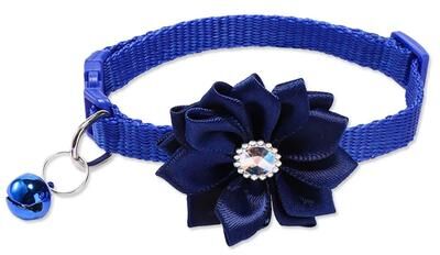 Inspire Select Adjustable Floral Bow Pet Collar With Bell Cute Flower Bowknot Neckband For Cats & Small Dogs blue