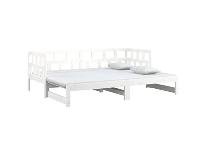 KTHLBRH Dormeuse Ausziehbar Weiß Massivholz Kiefer 2 x (80 x 200) cm 2-Sitzer-Gästebett, Seitenwand zur Unterstützung, nur Rahmen, Montage erforderlich