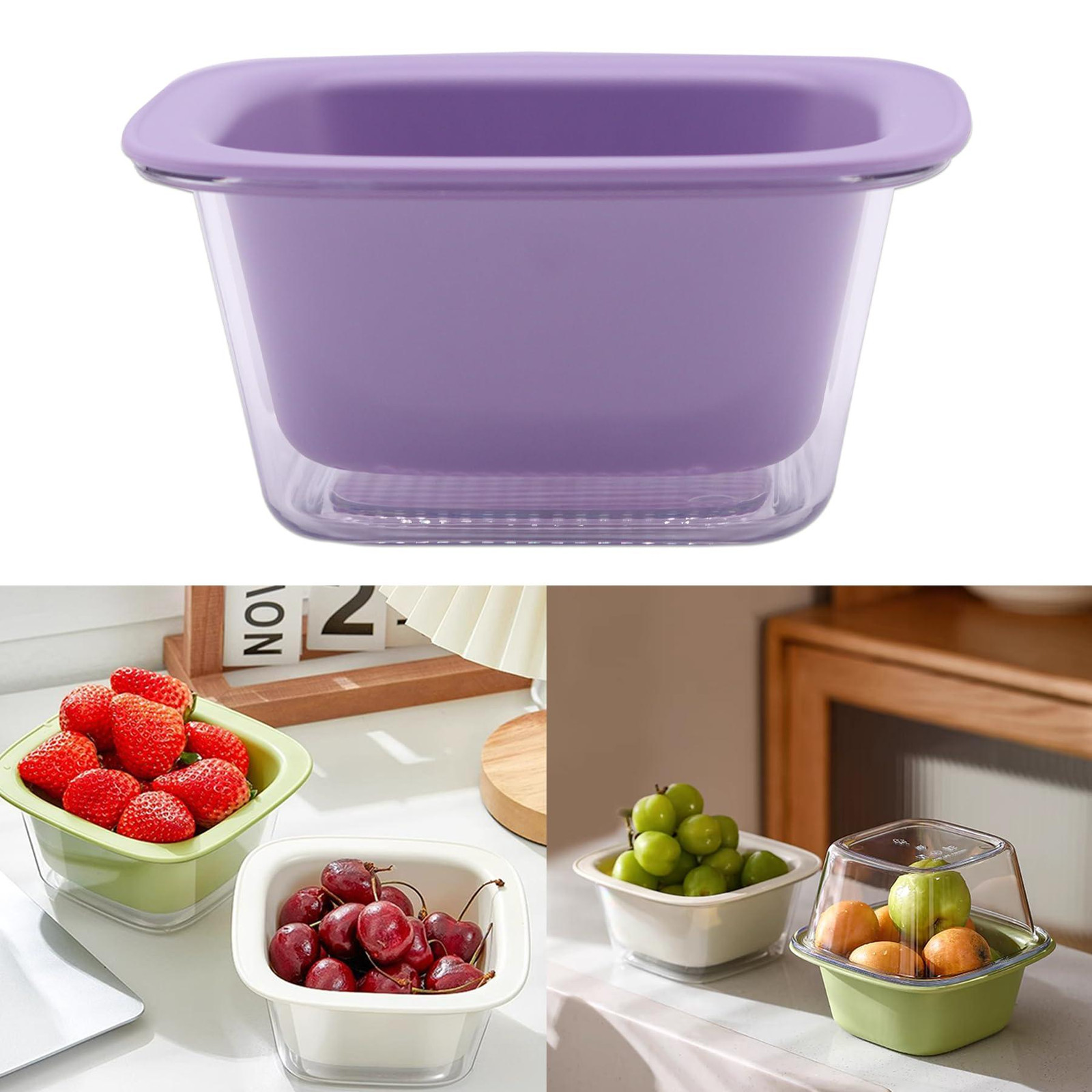 Dripio 2-in-1 Zeefmand voor fruit en groenten, kunststof, dubbellaags, Diameter: 14,5 cm