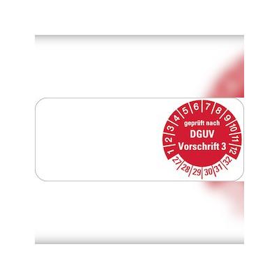 Kabelprüfplakette ab 27, geprüft nach DGUV Vorschrift 3 - Bogen = 5 Plaketten - 50 x 20 mm Folie selbstklebend
