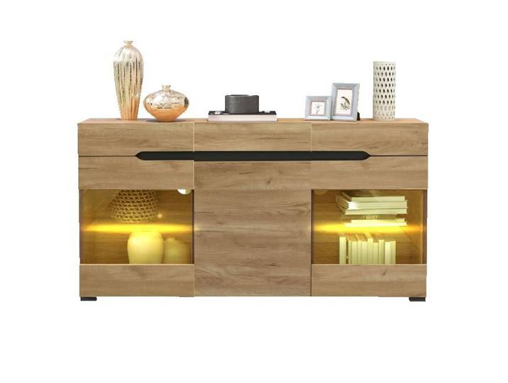 Buffet haut LED – Oak – 3 portes 3 tiroirs – Panneaux de particules – Salon