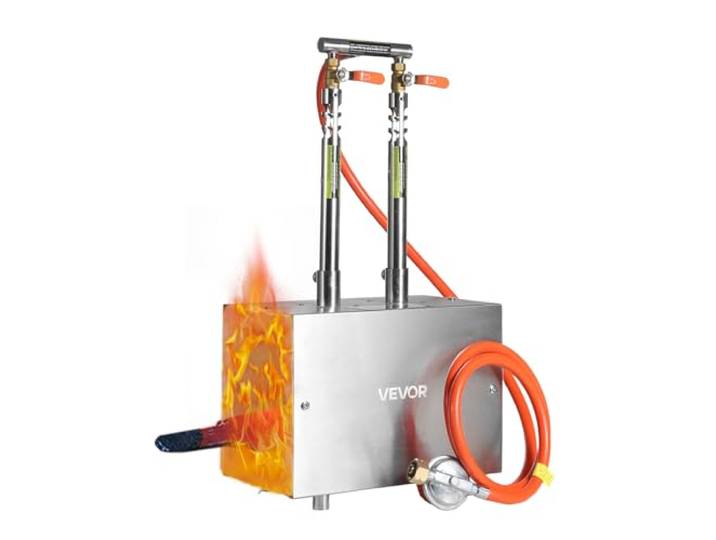 VEVOR Forge au Propane Portable\, Four de Forge à Gaz avec 2 Brûleurs\, 1427 °C\, Forme Carrée\, en Acier Inoxydable\, pour Coutellerie\, Bijouterie\, Maréchalerie\, Atelier\, Travail du Métal\, Usage Extérieur