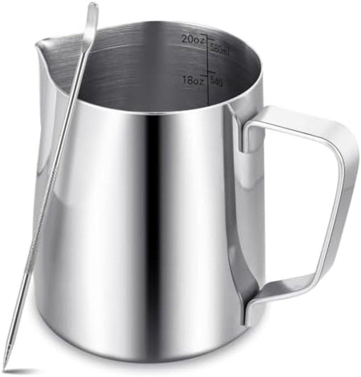 PromoHome Professionele melkopschuimer 600 ml - RVS barista-accessoire voor cappuccino, latte en espresso