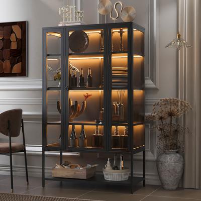 Kodotan sofa "67.25""Tall Iron Display Cabinet with Glass Door and LED Lights Steel Curio Cabinet 3-Sided Glass Display Case"